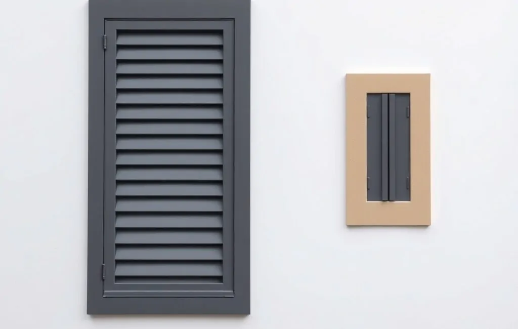 Dos formas geométricas de ventanas con colores neutros, representando "Cuales son las persianas mas recomendadas para locales comerciales en Barcelona".