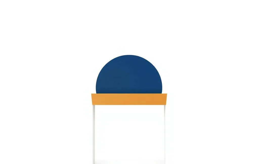 Semicírculo azul sobre una barra ochre en un fondo blanco, simbolizando un inicio; ¿Cuales son las persianas mas recomendadas para locales comerciales en Barcelona?