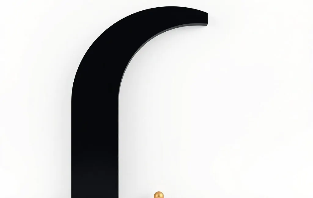 Un arco negro en un fondo blanco sugiere un inicio, simbolizando "Que tipos de motorizacion de persianas son populares para locales comerciales".